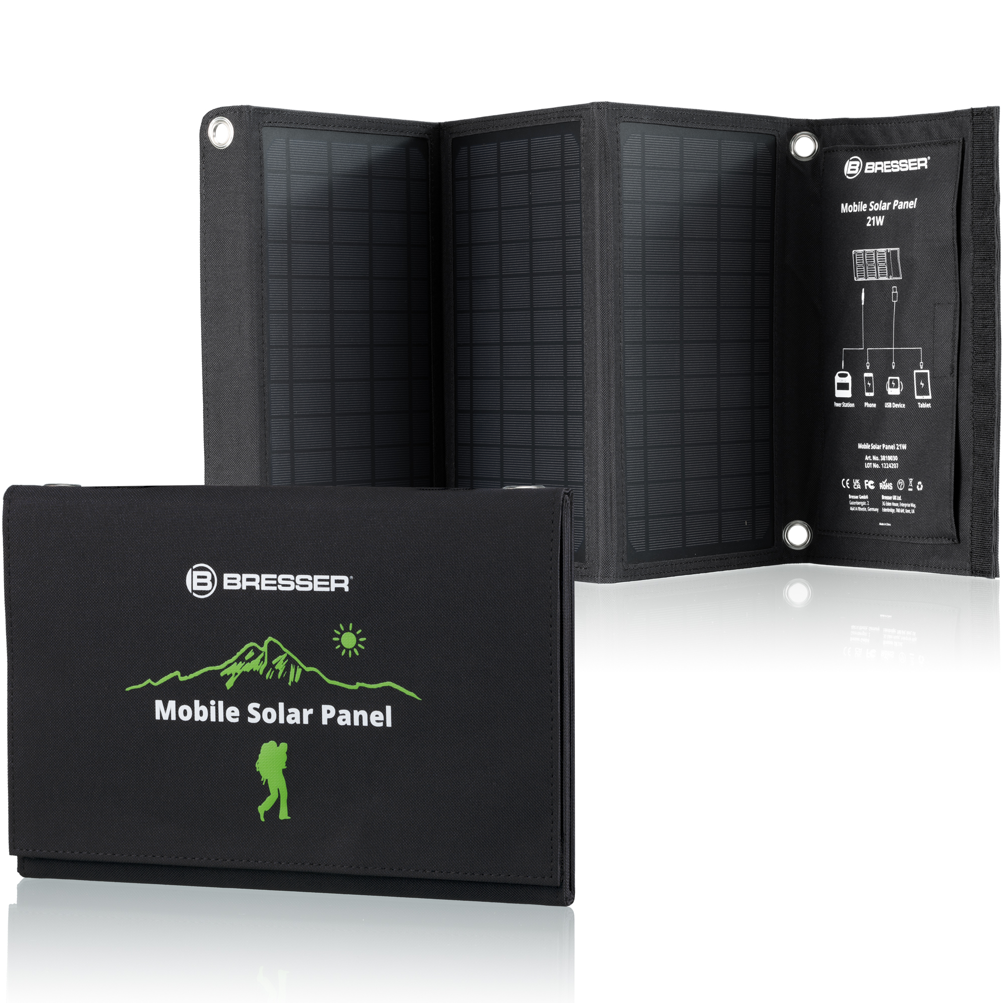 BRESSER Mobile Solar Charger 21 Watt with USB and DC output