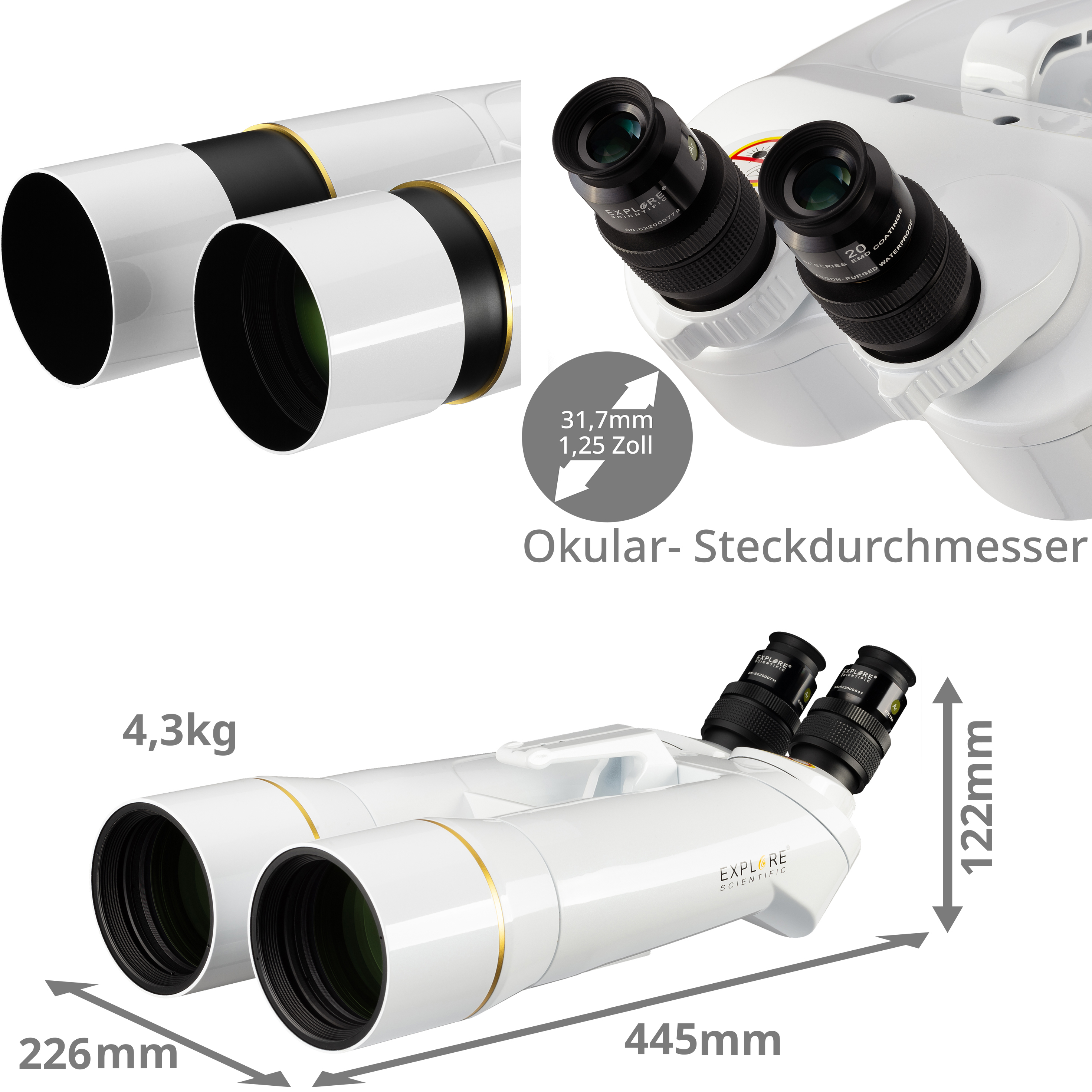 EXPLORE SCIENTIFIC BT-82 SF Giant Binoculars with 62° LER Eyepieces 20mm