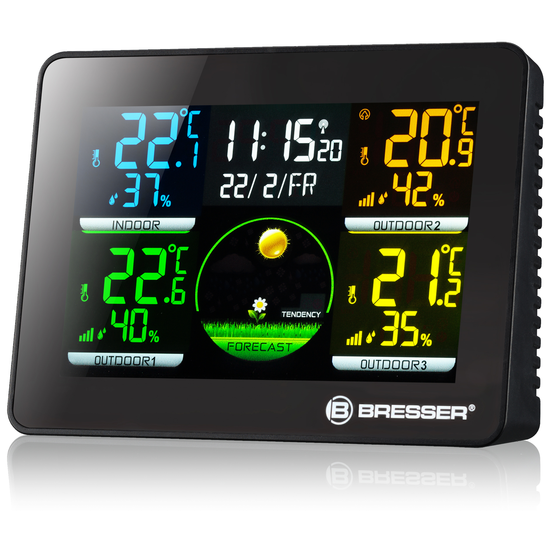 BRESSER Thermo Hygro Quadro NLX - Thermo-Hygrometer with 3 Outdoor Sensors