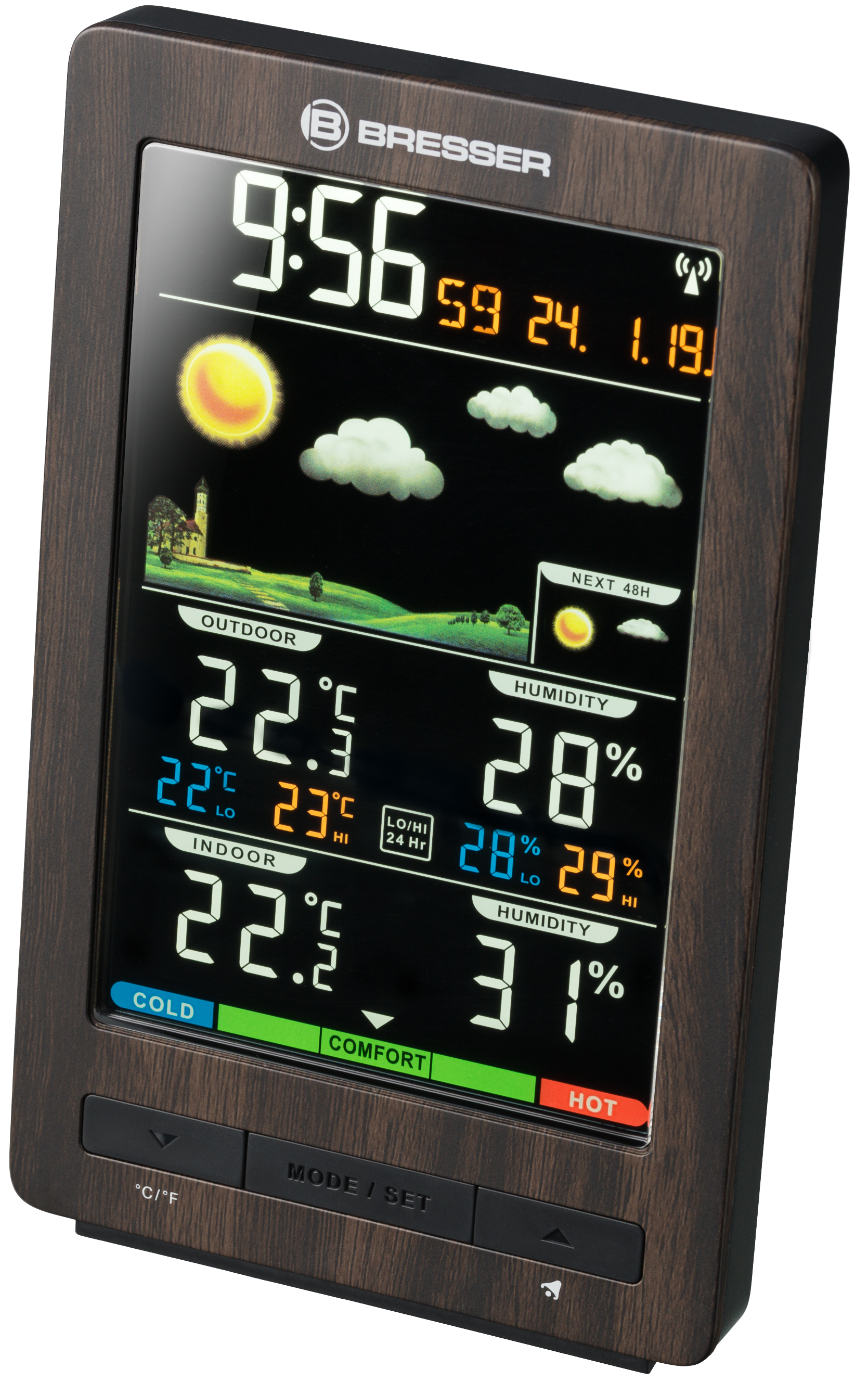 BRESSER ClimaTrend WS Weather Station with Colour Display in wooden Design (Refurbished)