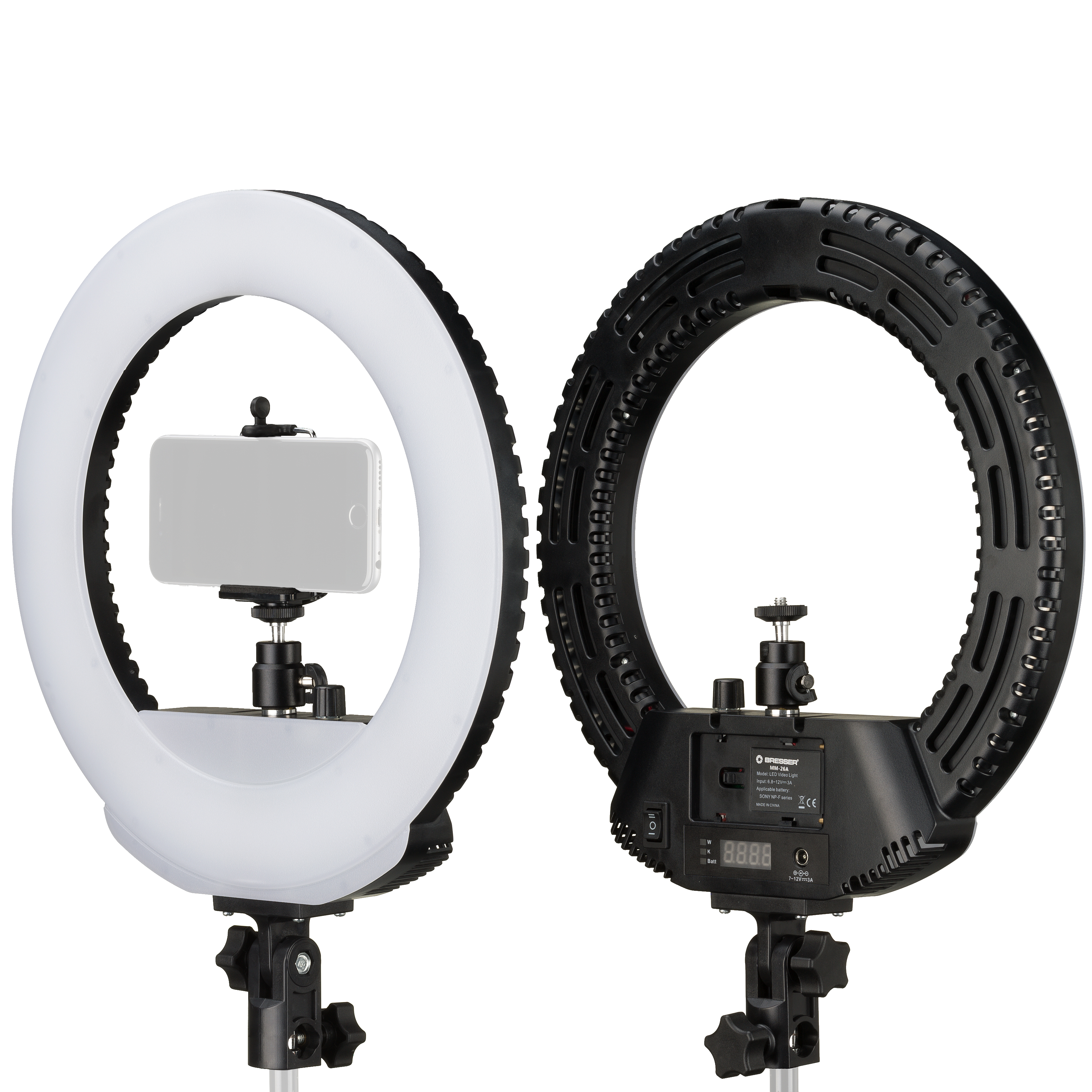 BRESSER MM-26A Bi-Color LED Ring Lamp 24W with Dimmer and Support for Camera and Smartphone inclusive remote trigger