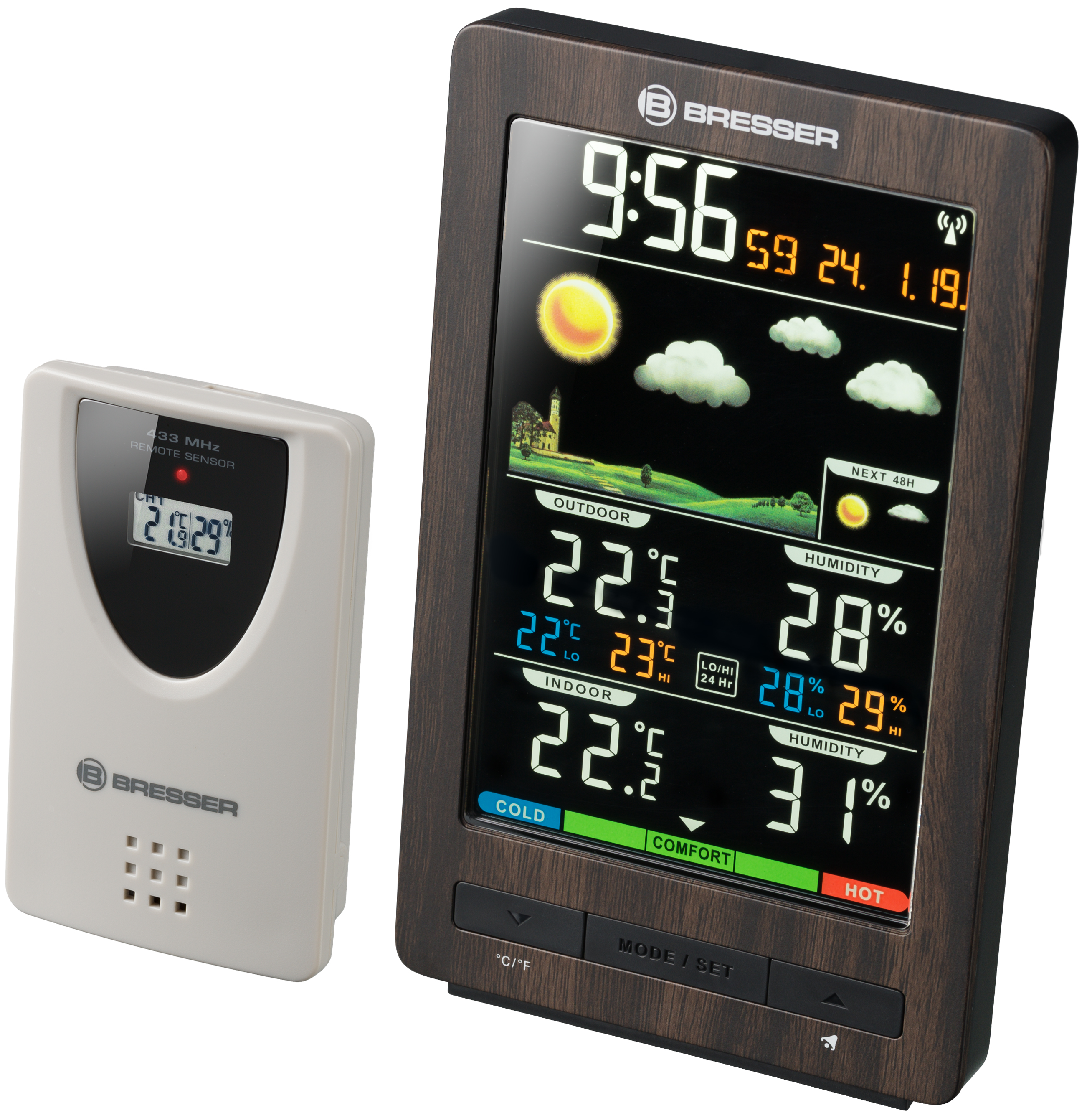 BRESSER ClimaTrend WS Weather Station with Colour Display in wooden Design