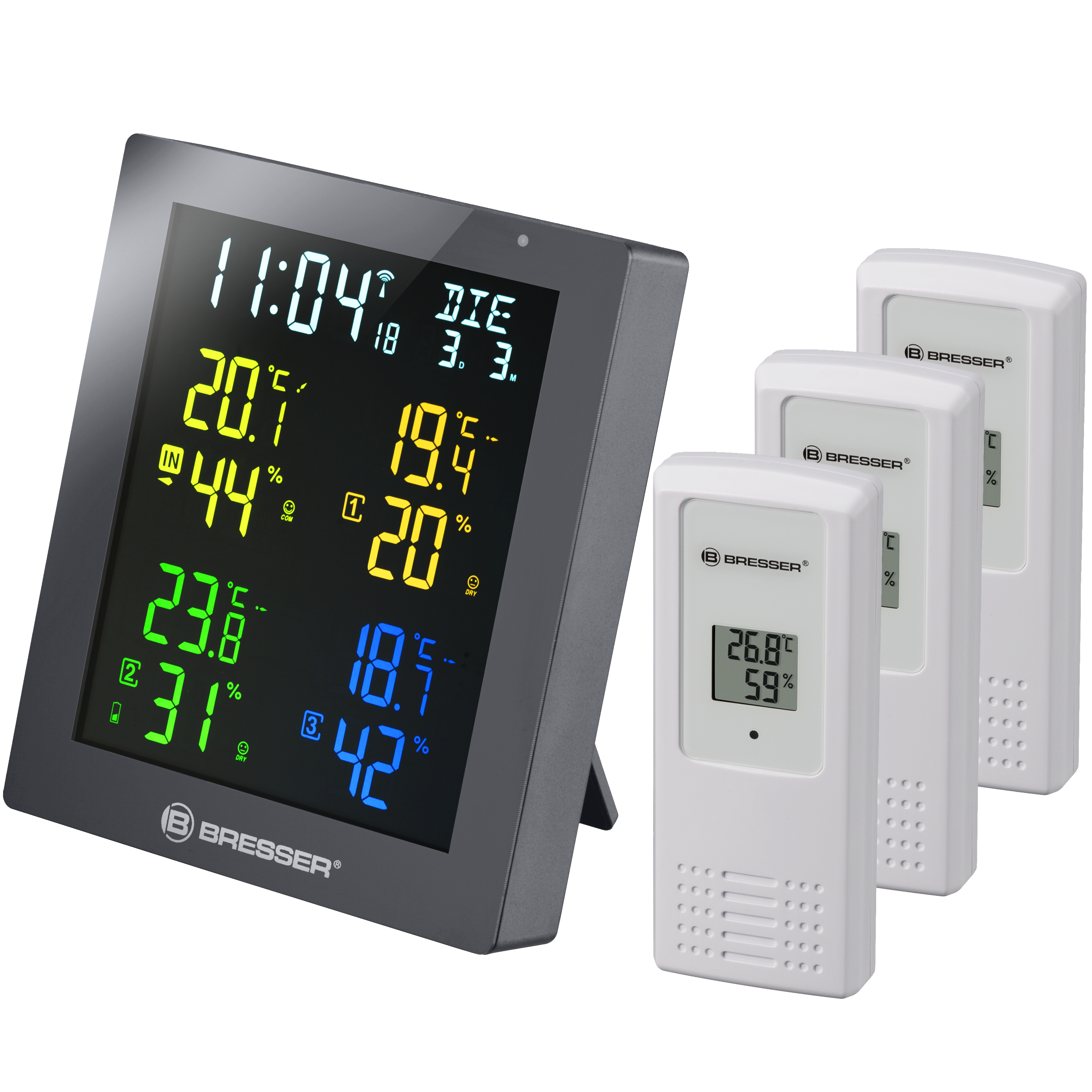 ClimaTrend Hygro Quadro Colour Thermo- / Hygrometer with 3 additional Sensors (Refurbished)