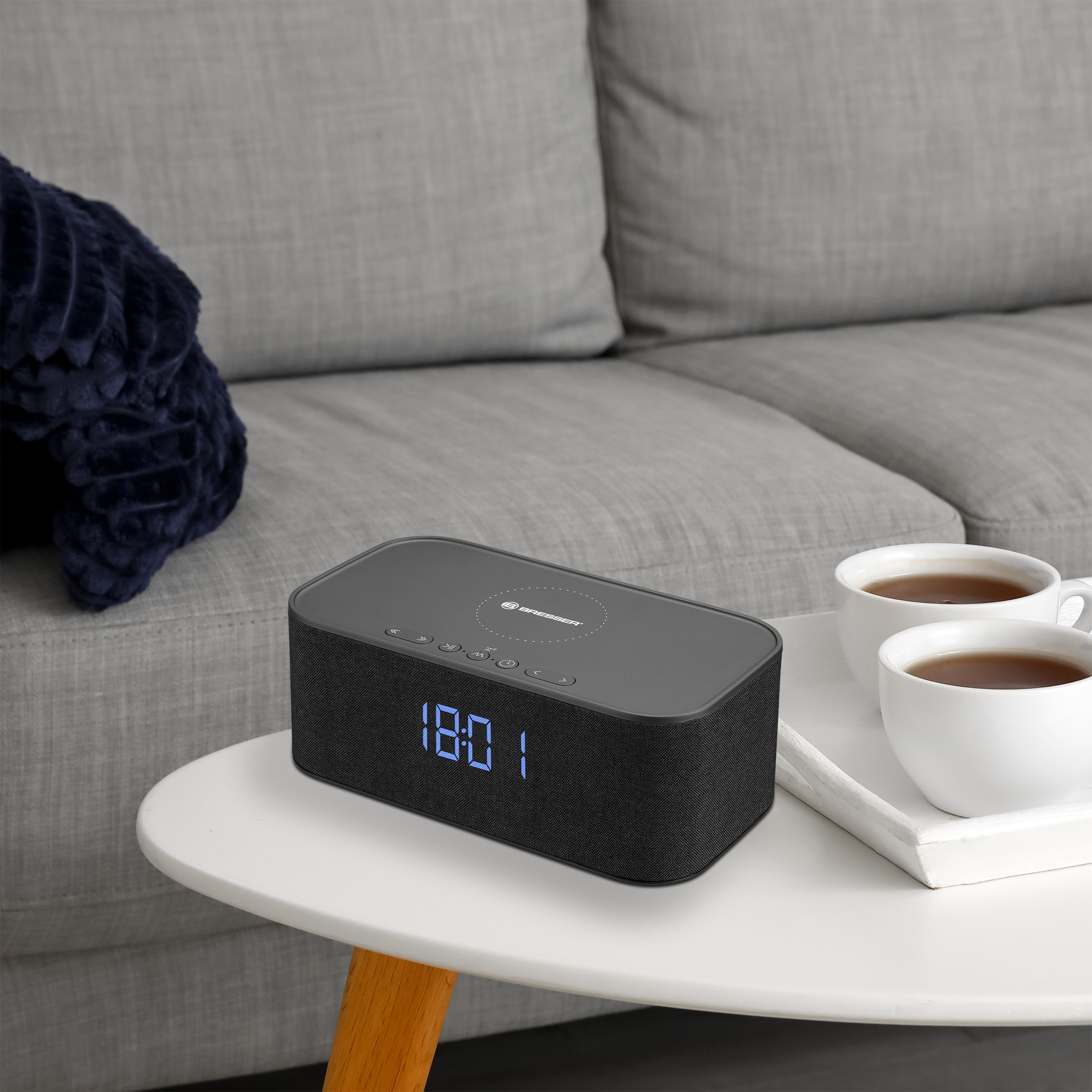 BRESSER Bluetooth speaker with alarm clock and wireless charging function