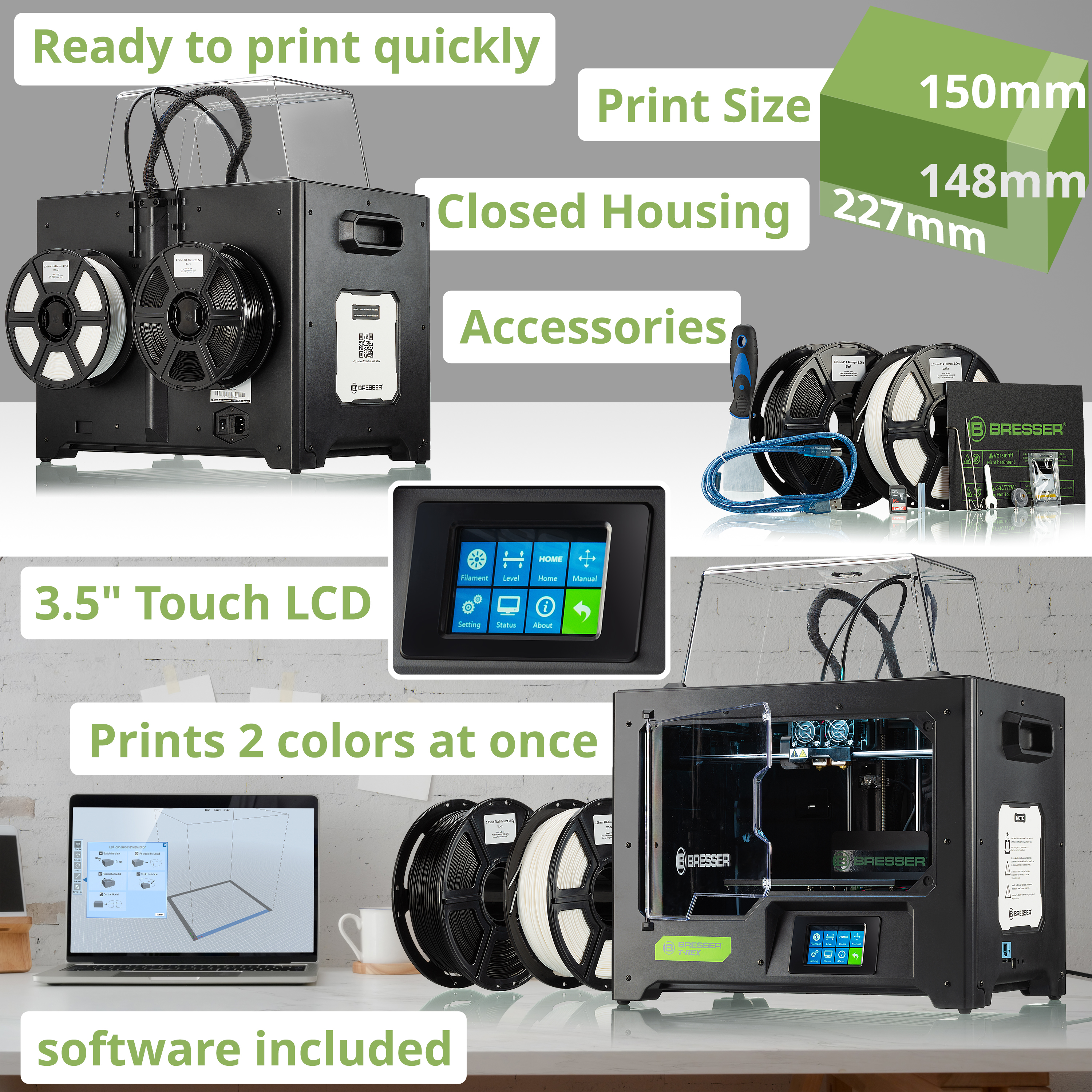 BRESSER T-REX WIFI 3D Printer with Twin Extruder technology (Refurbished)